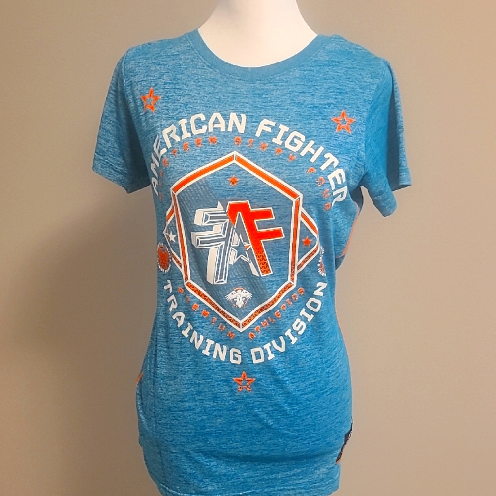 American Fighter Turquoise Graphic Tee with Orange Accents